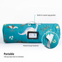 Lightweight Morais nap mat with strap easily travels to daycare
