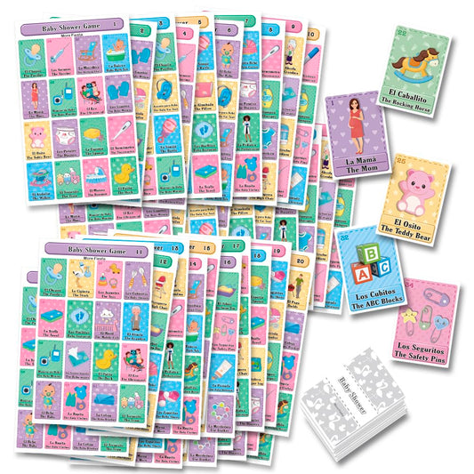 More Fiesta Baby Shower Bingo boards: 40 colorful, reusable game mats for gatherings.