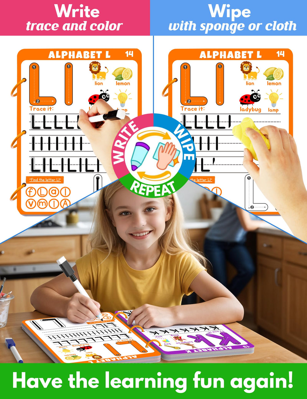 MORECOLL dry-erase markers and surface enable reusable, mess-free workbook sessions.