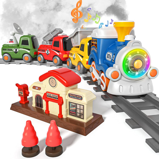 MORECOLL train set with steam and lights sparks imaginative play for toddlers