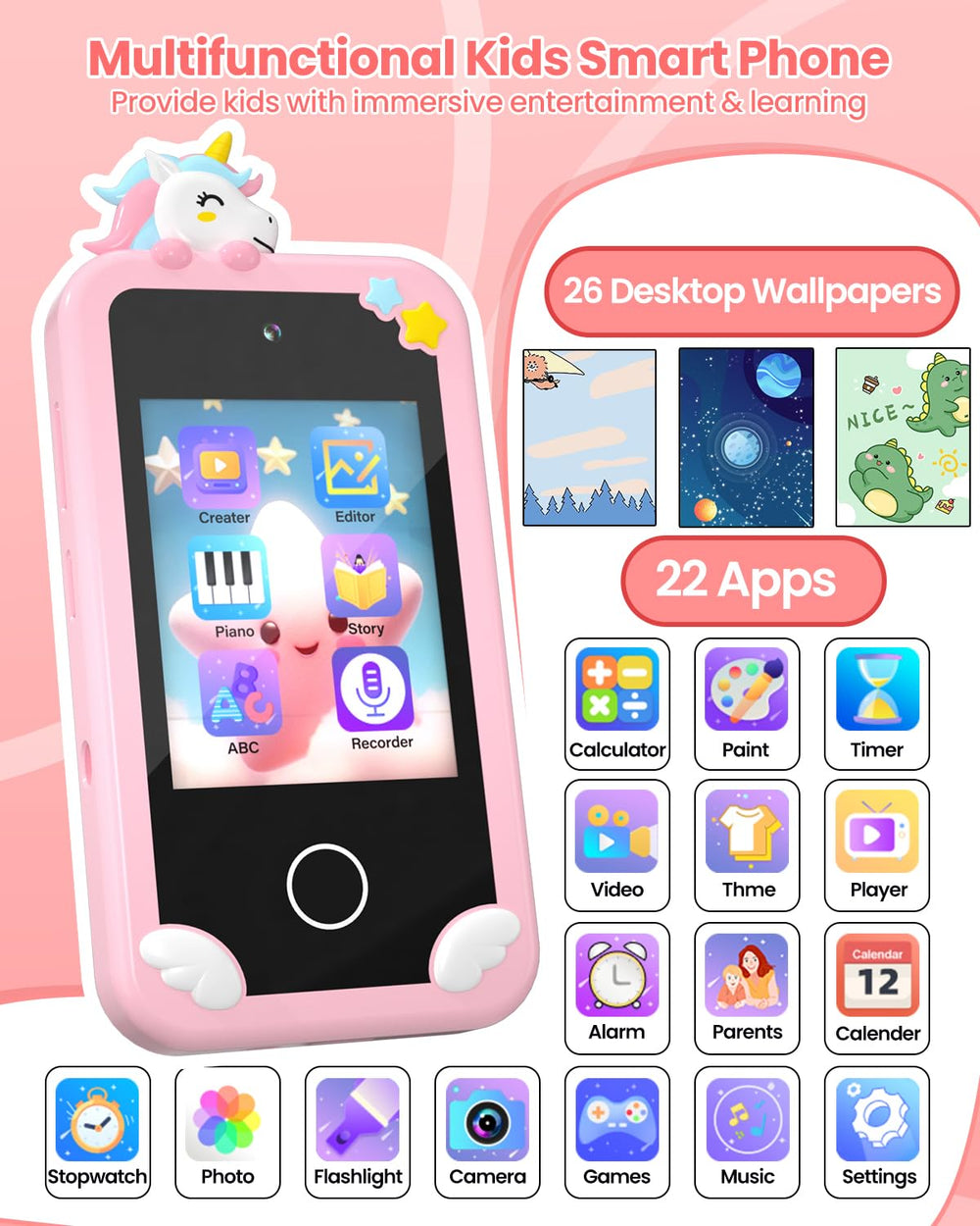 MOREXIMI pink rear camera toy phone records memories with family