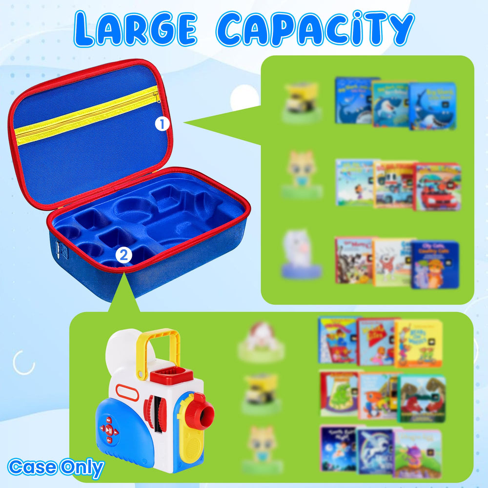 Interior organization highlights dedicated slots for Dream Machine books and characters for travel-ready play.