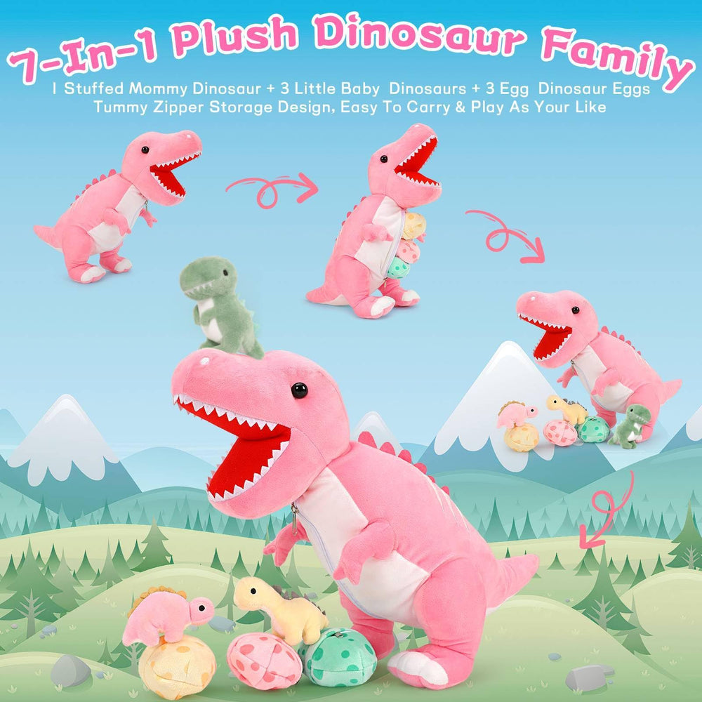 MorisMos 4-inch baby dinos emerge from the mommy belly hatch for tiny adventures.