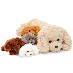 MorisMos large dog plush with baby inside and zipper belly for easy storage.