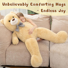 MorisMos giant teddy bear with child hug captures comforting companionship