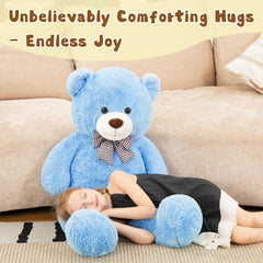 MorisMos blue giant teddy bear with open arms for warm snuggles.