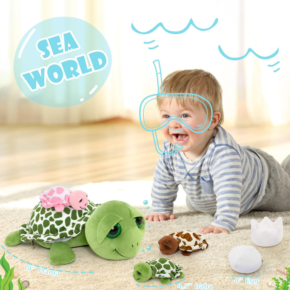 MorisMos sea turtle eggs in tummy, playful surprise for imaginative toy nesting.