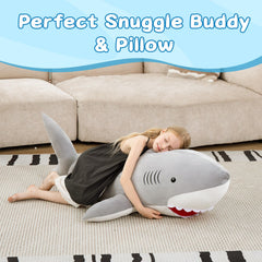 MorisMos ultra-soft plush shark close-up highlighting texture and huggable size.