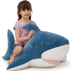 MorisMos giant shark plush enhances playrooms with playful ocean decor and cozy moments.