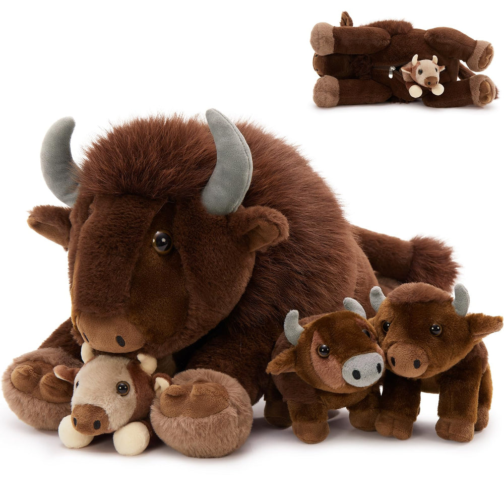 MorisMos bison mommy with belly-open design for interactive play and storage