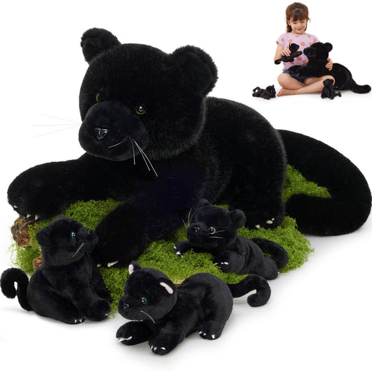 MorisMos black plush panther 18in mama cuddles kids during play and bedtime.