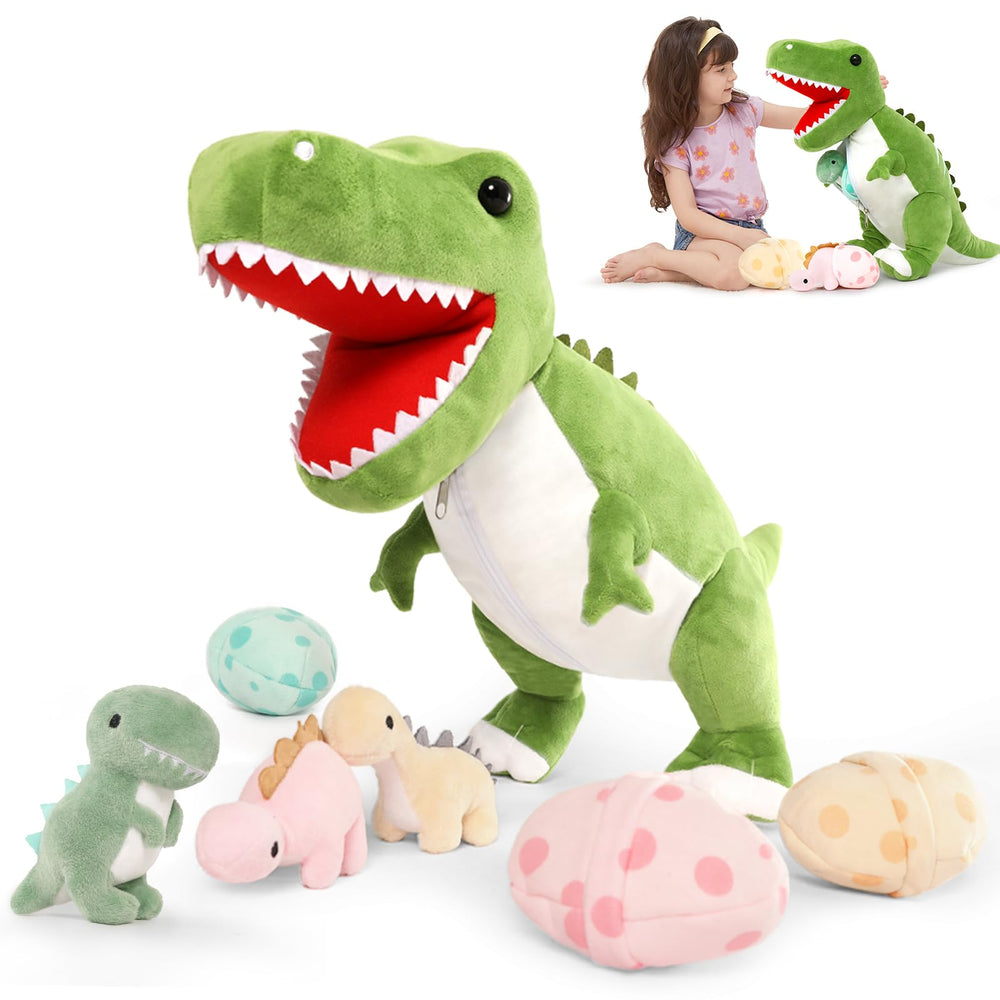 MorisMos mommy T-Rex plush with baby dinosaurs for imaginative play