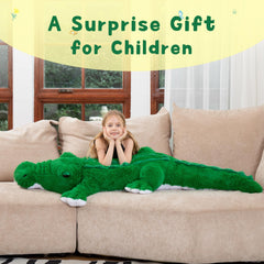 MorisMos crocodile sofa-snuggle plush resting comfortably on a couch.