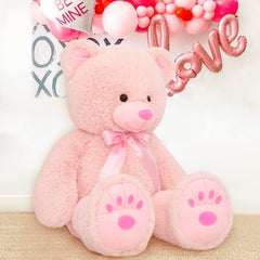 MorisMos pink teddy bear ribbon detail adds an elegant gift touch.