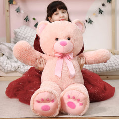 MorisMos pink teddy bear safety eyes are securely attached for kid-safe play.