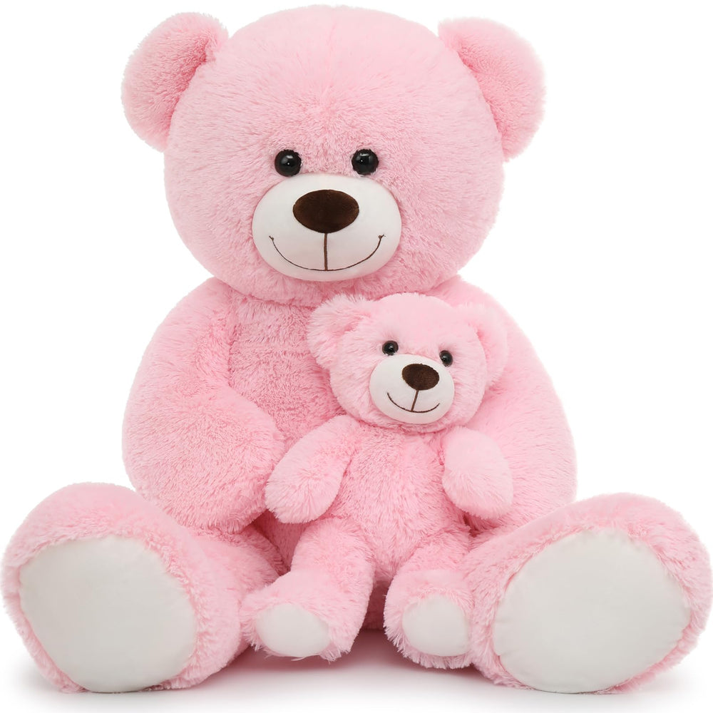MorisMos Mom and Baby Giant Teddy Bear 39-inch pink plush perfect for baby showers.