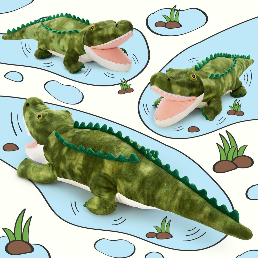 MorisMos night-time reading buddy alligator pillow supports cozy stories and calm evenings.