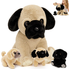 MorisMos pug stuffed animal with babies for imaginative play and comfort.