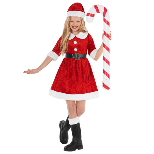Morph Kids Santa Dress with white fur trim for festive photos.