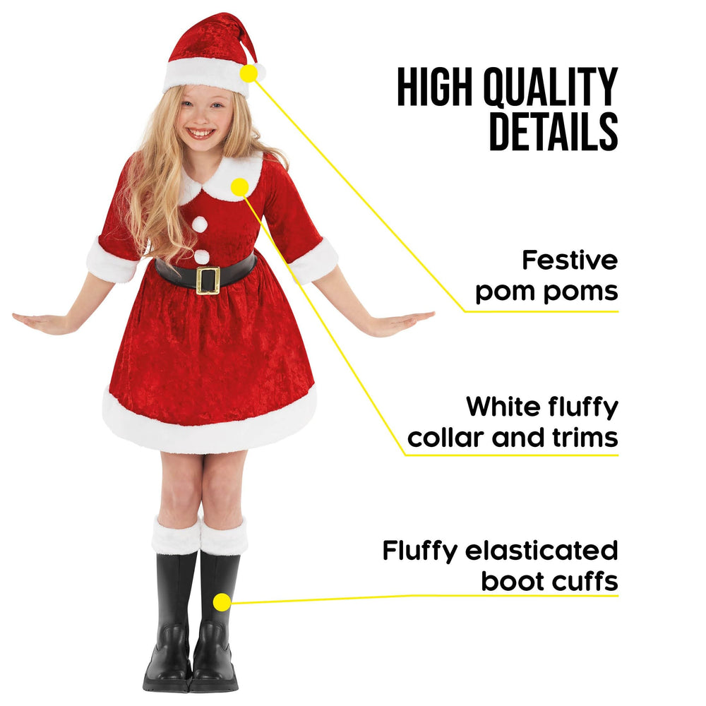 Morph Kids Santa Hat with pom pom tops the cheerful costume.