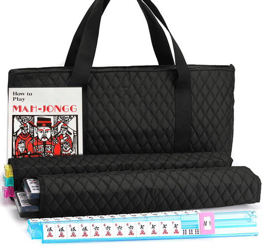 Mose Cafolo American Mahjong case in black quilted bag for easy carrying.