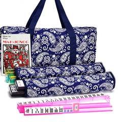 Mose Cafolo American Mahjong set with blue paisley bag for portable family game nights.