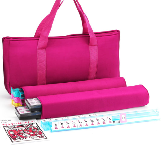 Mose Cafolo American Mahjong set with pink-red bag, ideal for home game nights and travel.