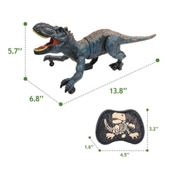 Moskiddo blue RC T-Rex roars during imaginative adventures.