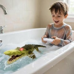 Moskiddo crocodile RC boat swims with realistic motion.