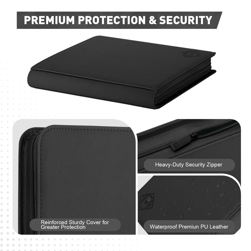 MOSLA binder accommodates sleeved cards for secure, neat storage.