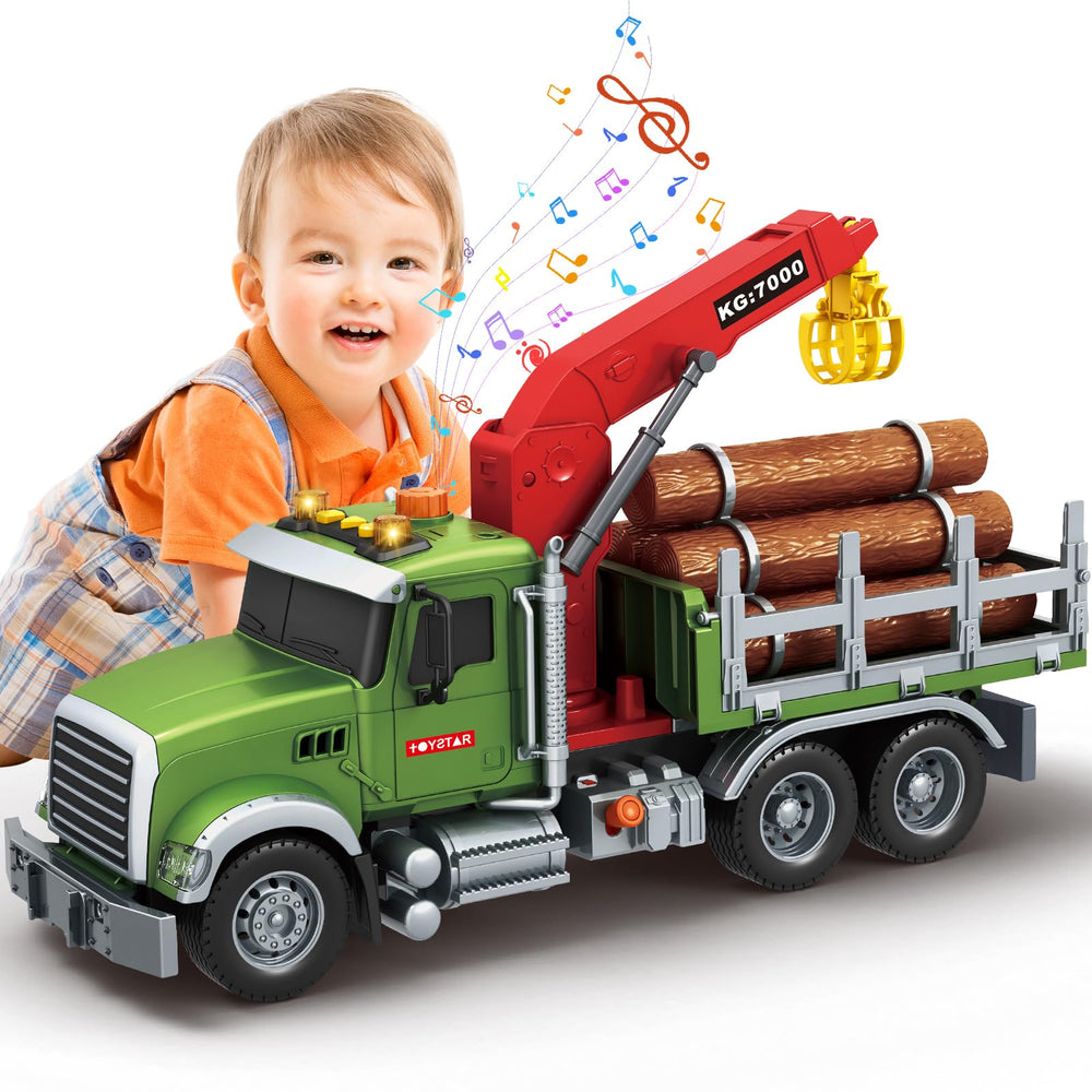 Mostop logging truck toy with crane for imaginative play and realistic logging action.