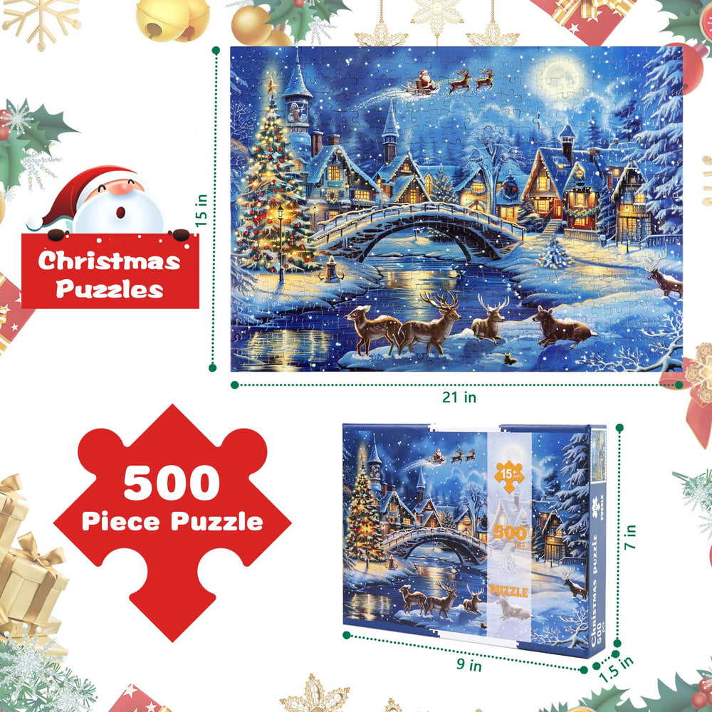 Motiloo Christmas Puzzle lit town with Christmas tree for festive vibes