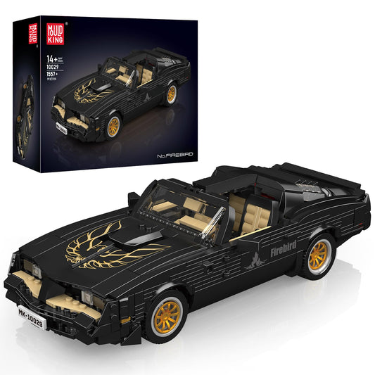 Mould King 10029 car model, front view, retro styling for display collection.