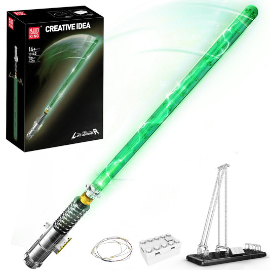 Mould King 10140 Lightsaber with LED light for immersive cosplay display.