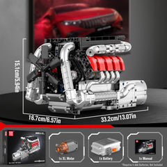 Mould King 10203 V8 engine battery box for powered display.