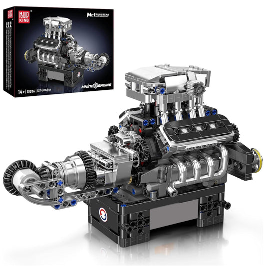 Mould King 10206 V8 engine model kit parts ready for assembly by hobbyists