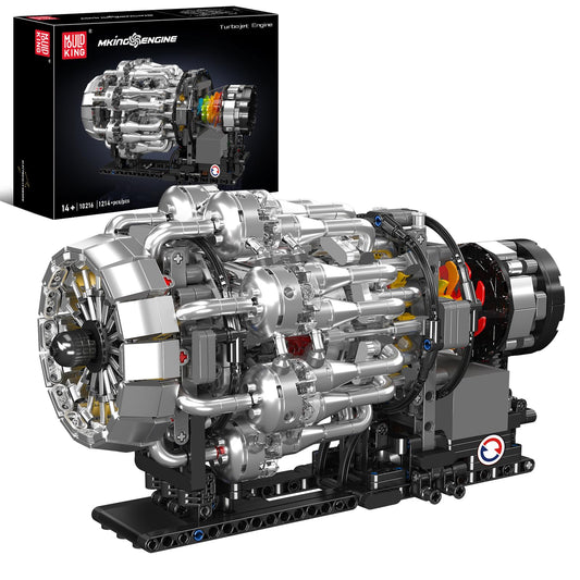 Mould King 10216 turbojet engine kit assembly showing vibrant parts for a smooth build
