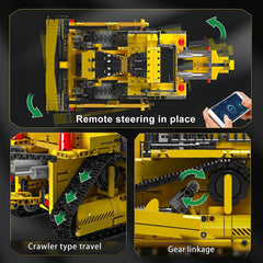 Mould King bulldozer battery-charging simplifies power top-ups.