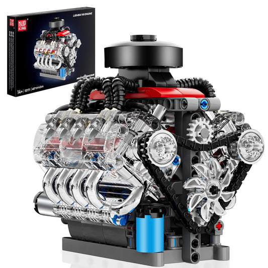Mould King Mini V8 engine assembly shows clear engine mechanics for hands-on learning.