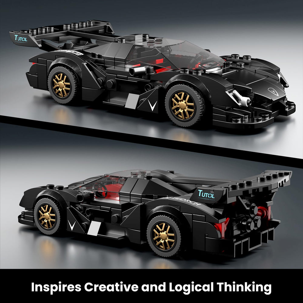 Mould King Super Sports Car compact model measures 4.8 cm high, 8.2 cm wide, 17.8 cm long.