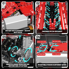 Mould King V12 engine gearshift action showing speed control in action.