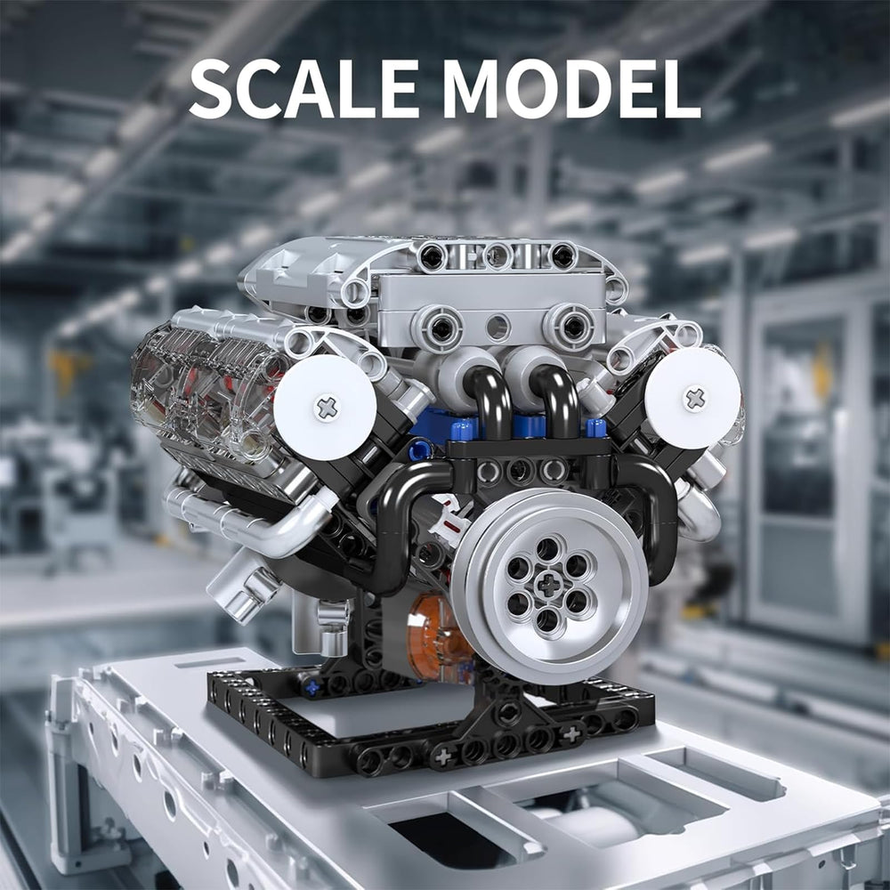 Mould King V8 engine model kit with color instruction sheets for easy build