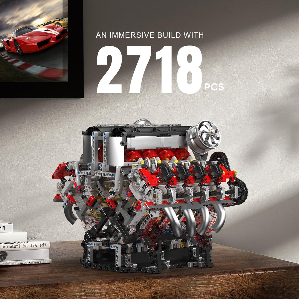 Mould King V8 Engine colorful parts enhance visual appeal and learning engagement.