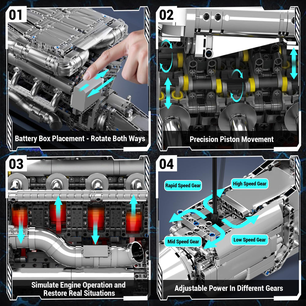 Mould King V8 twin turbo engine exhaust system for authentic engine detail