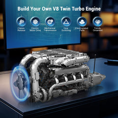 Mould King V8 twin turbo engine gear lever in action for control