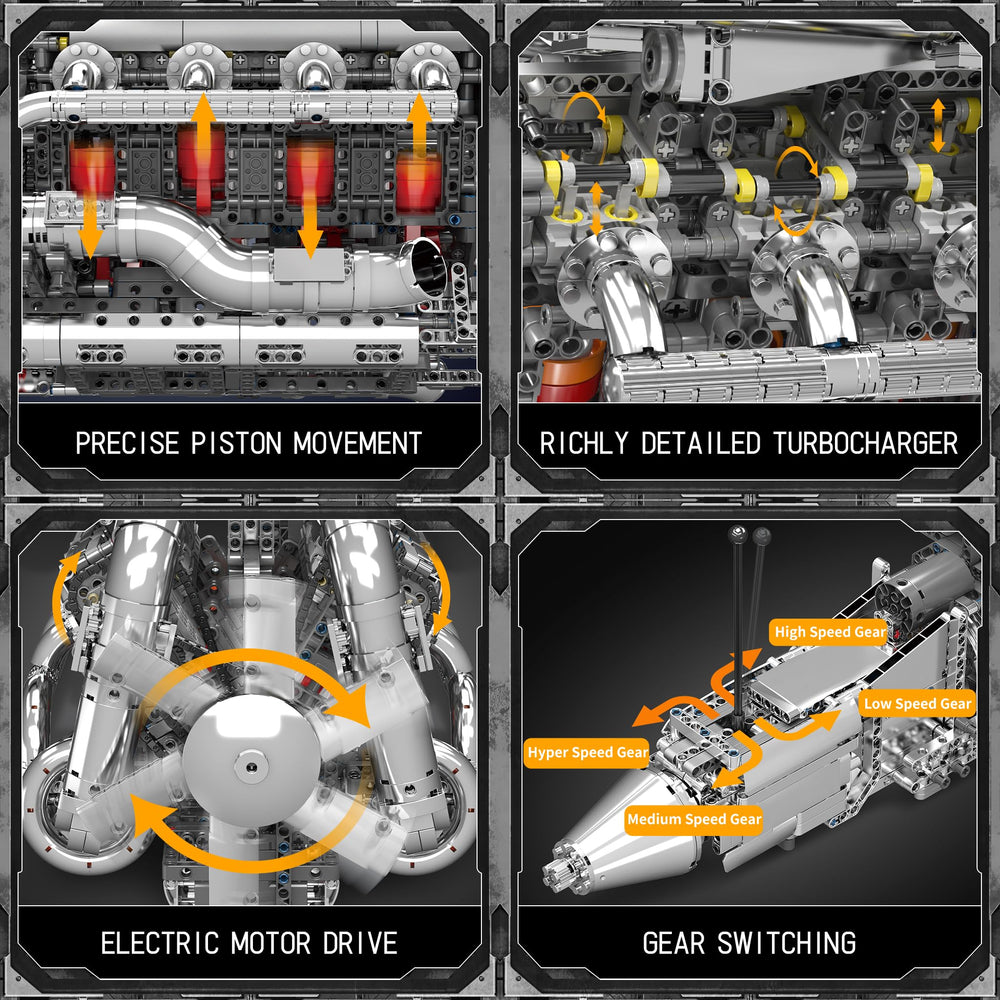 Mould King V8 Twin-Turbo engine model kit battery box enables powered demonstrations