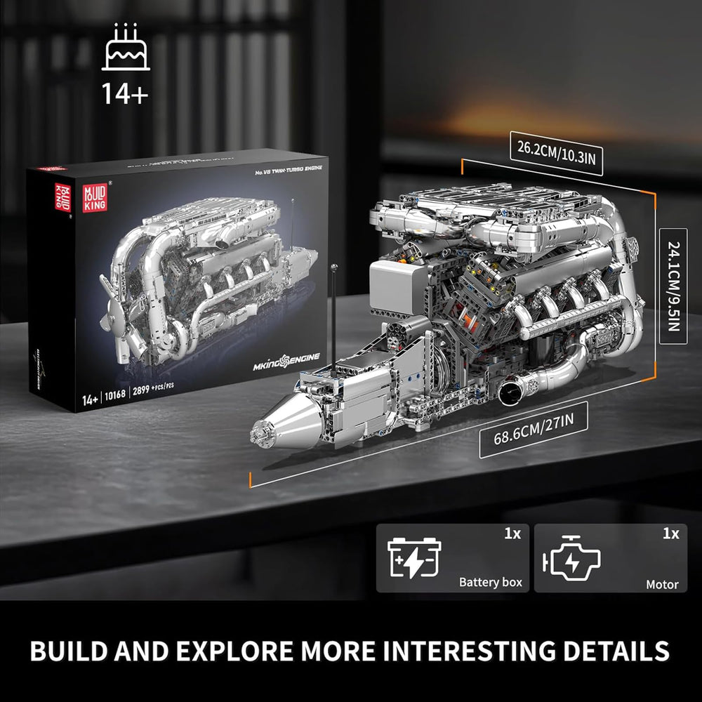 Mould King V8 Twin-Turbo engine model kit exterior design showcases premium build quality