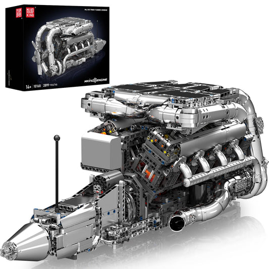 Mould King V8 twin turbo engine pistons show moving parts for hands on learning