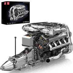 Mould King V8 twin turbo engine pistons show moving parts for hands on learning
