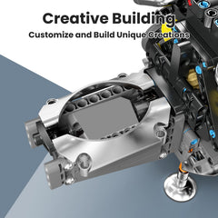 Mould King W16 engine assembled dimensions provide space planning reference.